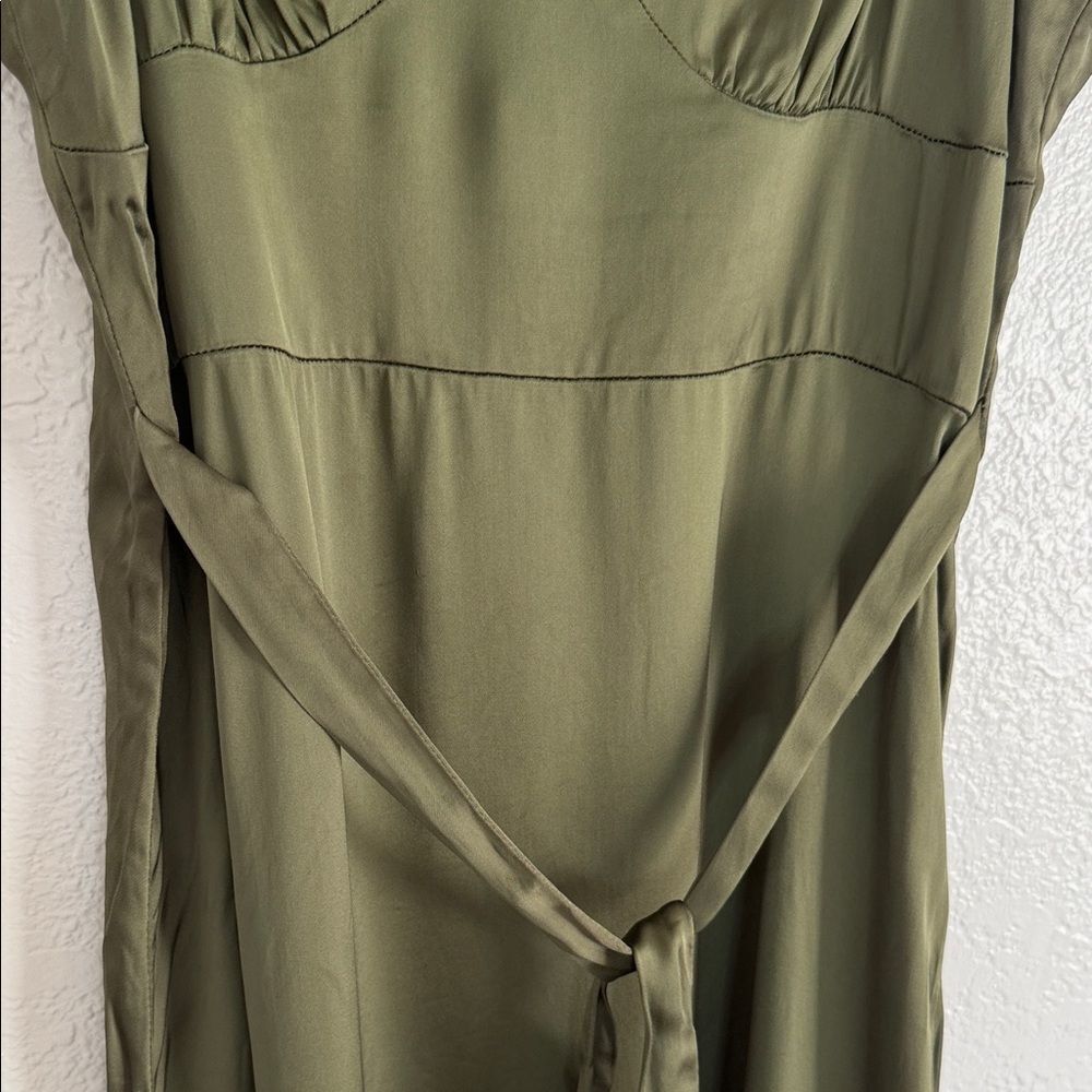 Vintage Olive Green Lace Trim Slip Y2K 90s holiday party Dress - Picture 6 of 10
